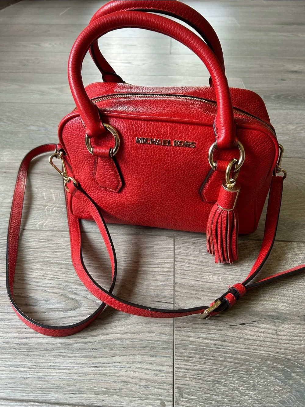 Michael Kors Red Leather Bedford Satchel